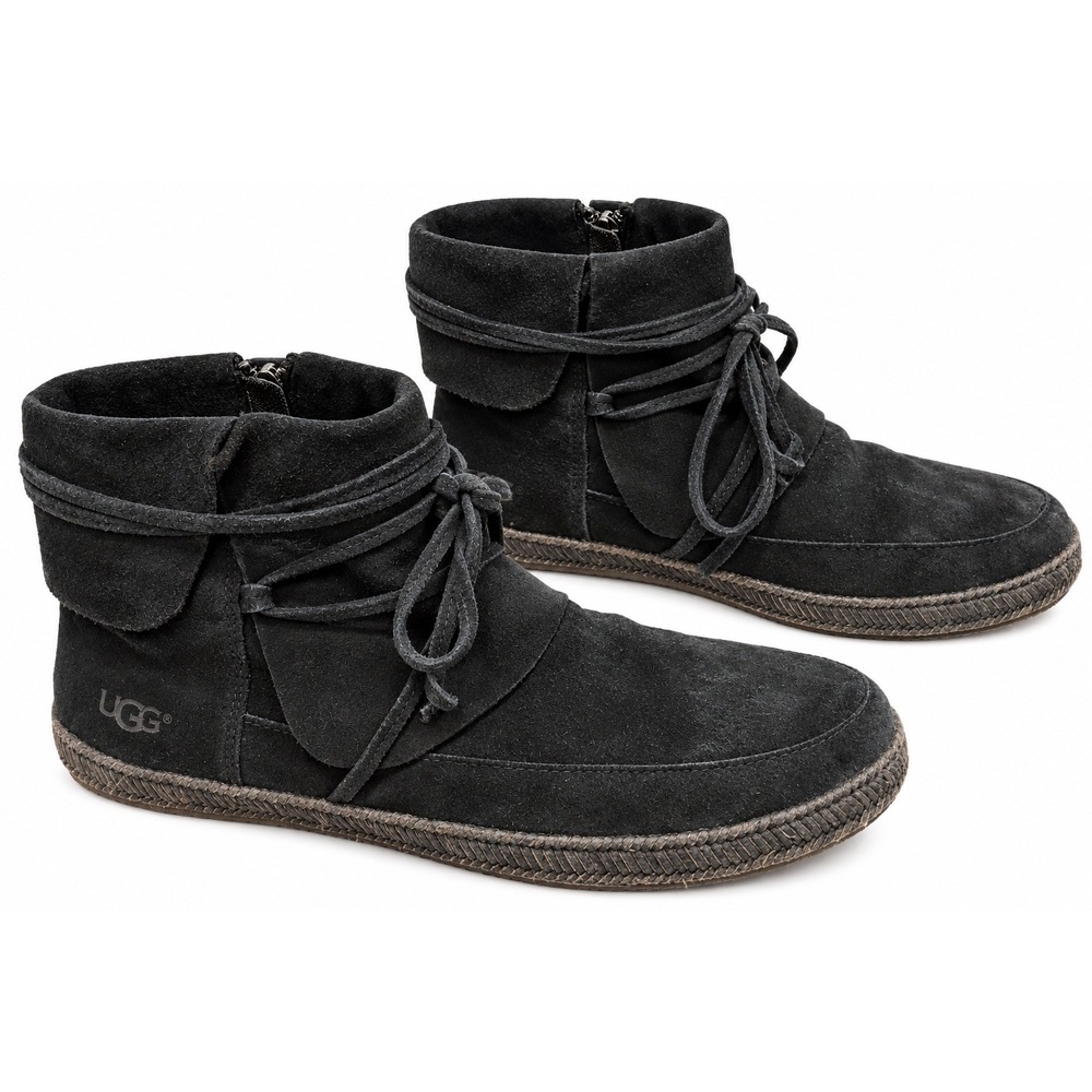 UGG Reid Black Suede Lace Up Ankle Boots 1019129 Womens 8.5